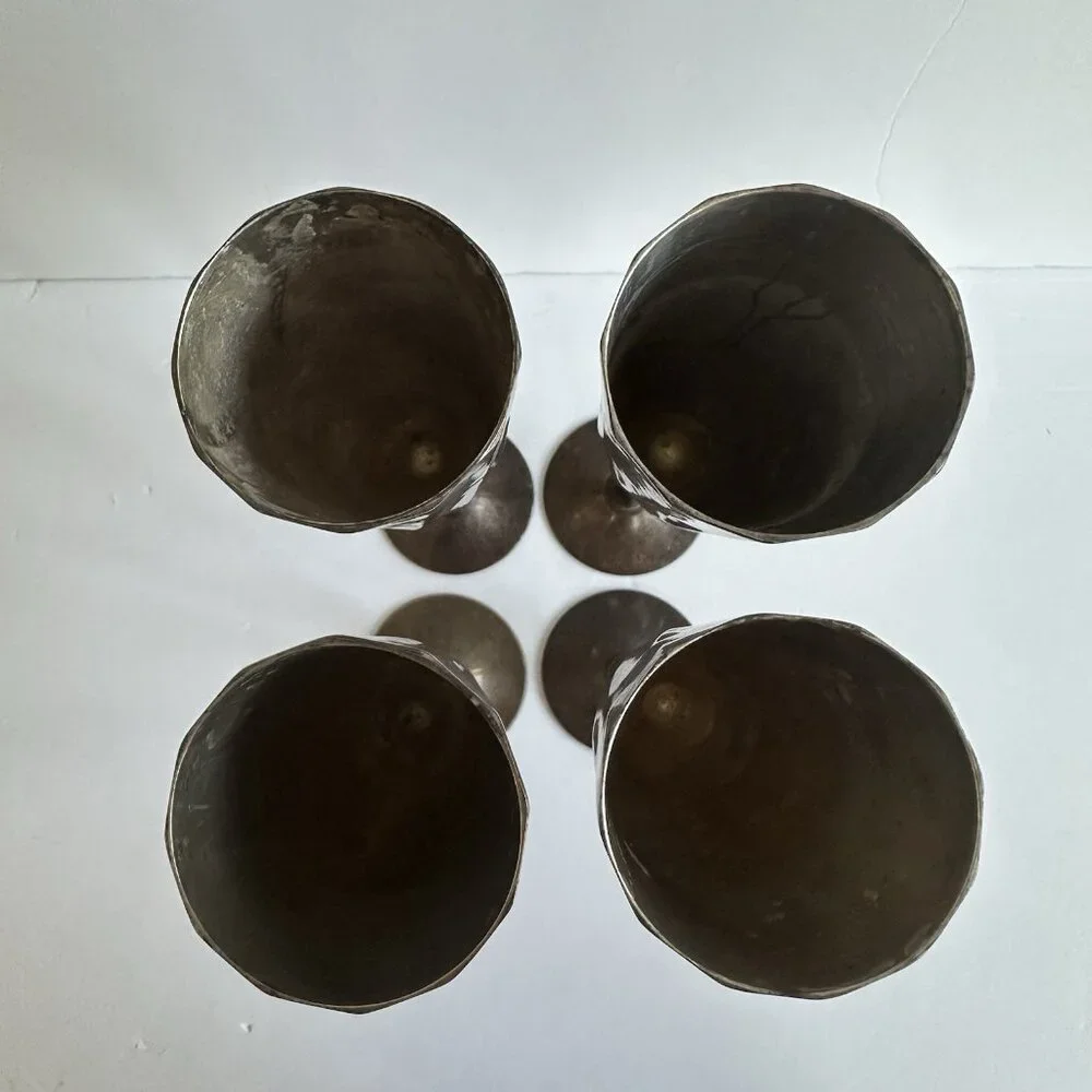 Set Of 4 Vintage Silver Plated&Brass? Stemmed‎ Tulip Champagne Toasting Flutes